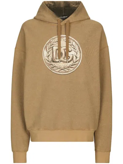 Dolce & Gabbana Logo Printed Drawstring Hoodie In Beige