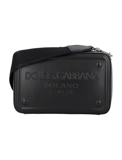 Dolce & Gabbana Embossed Logo Cross-body Bag In Black