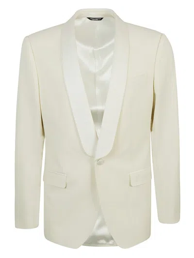 Dolce & Gabbana Stretch Wool Single-breasted Jacket In Bianco Naturale