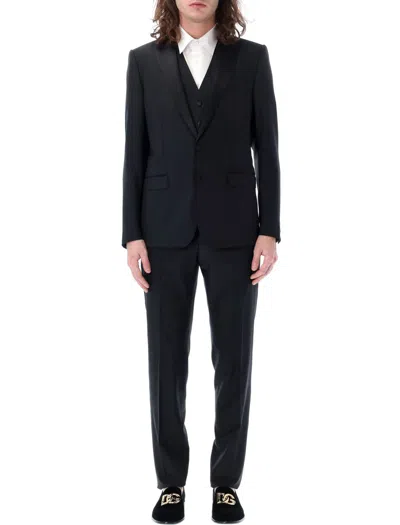 Dolce & Gabbana Tailored Three-piece Tuxedo Suit In Black