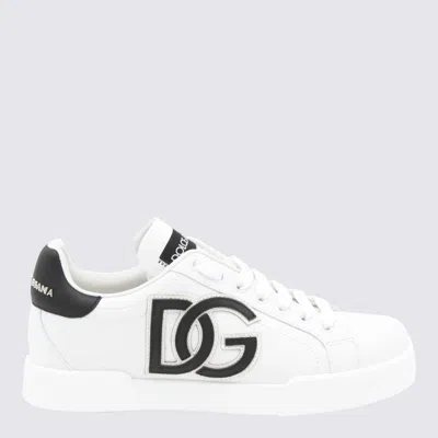 Dolce & Gabbana White And Black Leather Portofino Sneakers