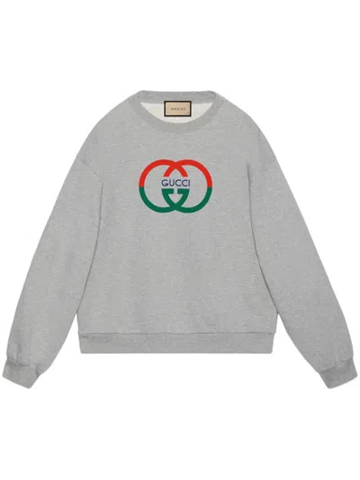 Gucci Logo Cotton Crewneck Sweatshirt In Grey