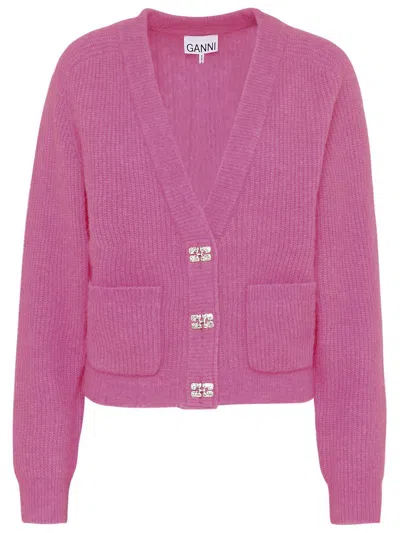 Ganni Pink Merino Wool Blend Cardigan