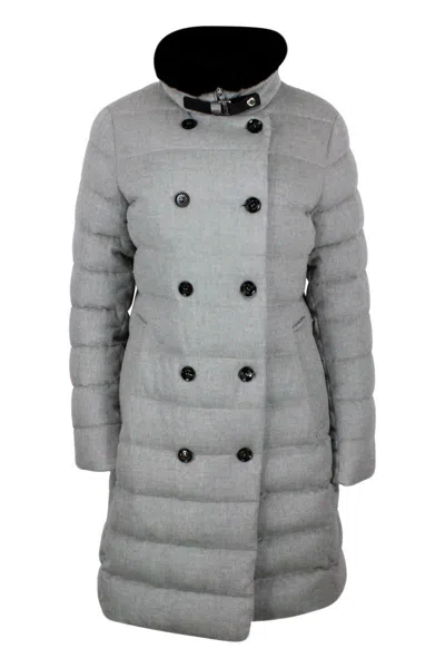 Moorer Double-breasted Down Coat Made Of Wool And Cashmere Padded With Soft Goose Down In Grey
