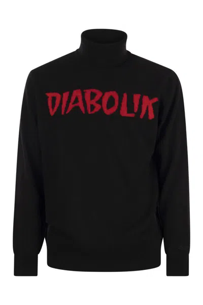 Mc2 Saint Barth Diabolik Wool And Cashmere Blend Turtleneck Sweater In Black