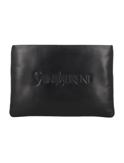 Saint Laurent Small Puffy Pouch In Black