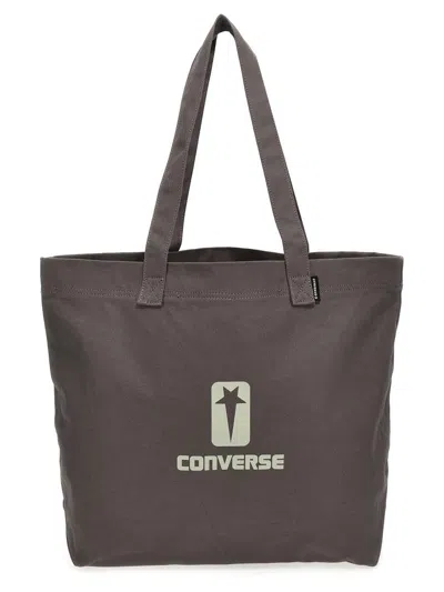 Rick Owens Drkshdw Gray Converse Edition Logo Tote In 34 Dust