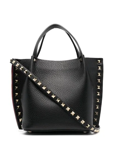 Valentino Garavani Rockstud Small Leather Tote Bag In Black