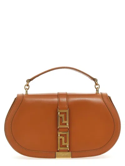 Versace 'greca' Handbag In Brown