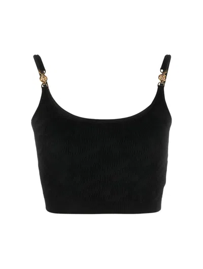 Versace Knit Top Solid Colour Serie In Black