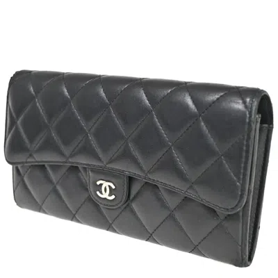 Pre-owned Chanel Classic Flap Black Leather Wallet  ()