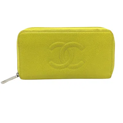 Pre-owned Chanel Logo Cc Yellow Leather Wallet  ()