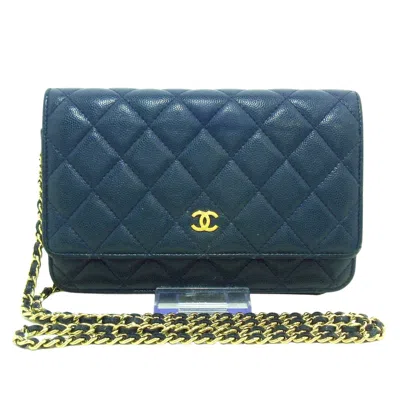 Pre-owned Chanel Wallet On Chain Navy Leather Wallet  ()