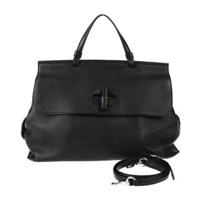 Gucci Bamboo Black Leather Tote Bag ()