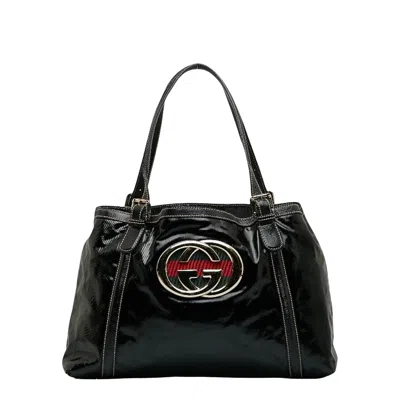 Gucci Double G Black Patent Leather Tote Bag ()