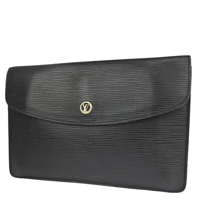 Pre-owned Louis Vuitton Montaigne Black Leather Clutch Bag ()