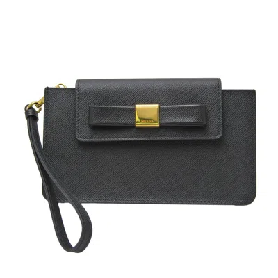 Prada Ribbon Black Leather Clutch Bag ()