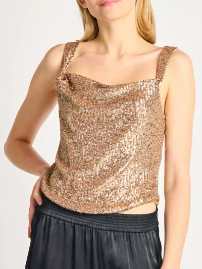 Dex Cowl Neck Sequin Tank In Gold