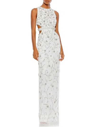 Mac Duggal Womens Embellished Cut-out Evening Dress In White