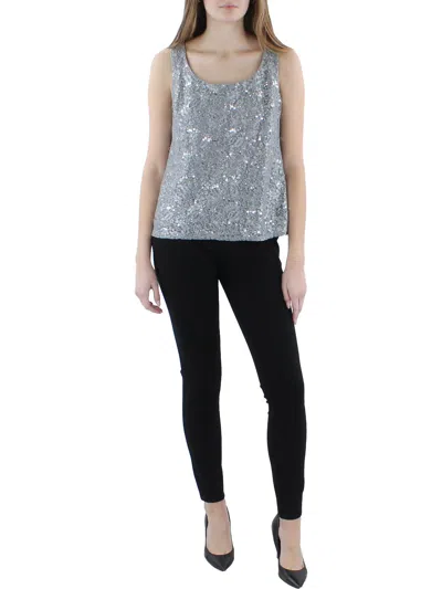 R & M Richards Womens Lace Sequined Tank Top In Grey