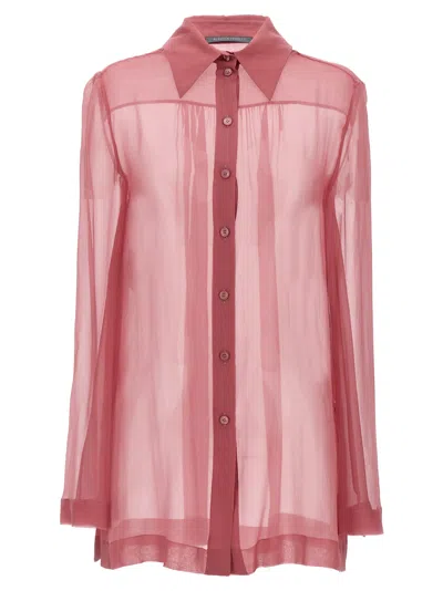 Alberta Ferretti 垂褶雪纺透明硬纱衬衫 In Pink