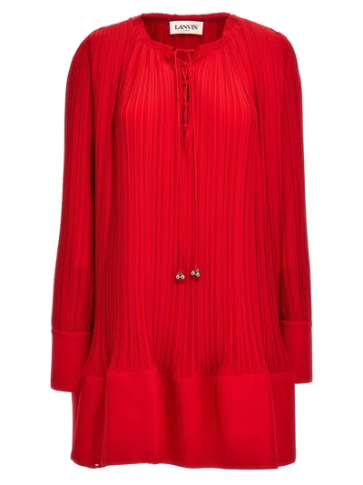 Lanvin Fla Pleated Dresses In Red