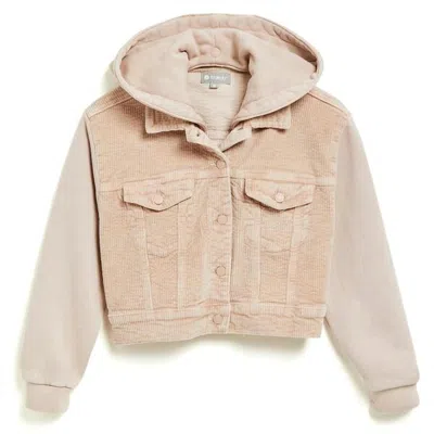 Tractr Girl Corduroy Knit Crop Jacket In Beige