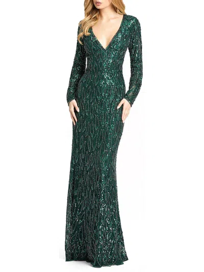 Mac Duggal Womens Sequin Embellished Evening Dress In Green
