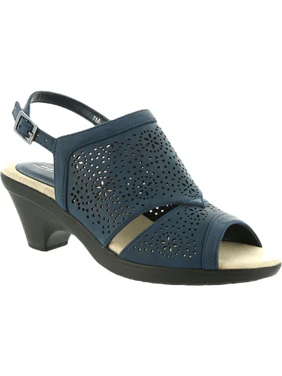 Easy Street Linda Womens Faux Leather Comfort Heel Sandals In Blue
