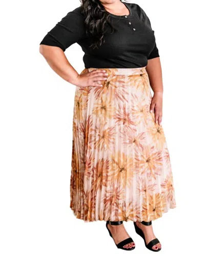 Sweet Lovely By Jen Pleated Skirt In Neutral Painted Florals In Orange