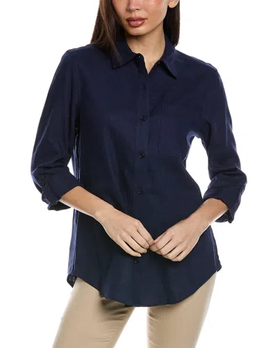 Jones New York Roll Tab Linen-blend Shirt In Blue