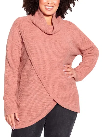 Evans Plus Womens Cowl Hooded Pullover Sweater In Pink