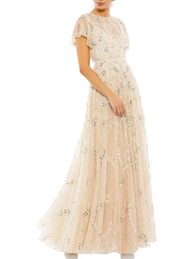 Mac Duggal Womens Embellished Beaded Evening Dress In Beige