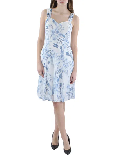 Connected Apparel Petites Womens Chiffon Floral Cocktail And Party Dress In Blue