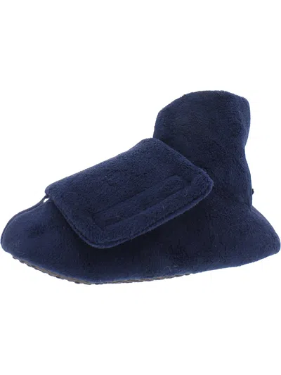 Muk Luks Mens Terry Cloth Faux Fur Bootie Slippers In Blue