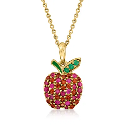 Ross-simons Multi-gemstone Apple Pendant Necklace With Green Enamel In 18kt Gold Over Sterling In Red