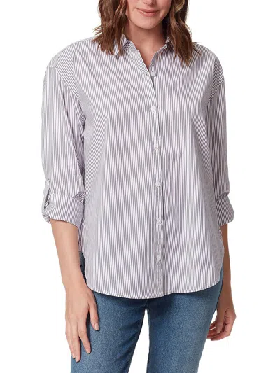 Gloria Vanderbilt Womens Collar Striped Blouse In Grey