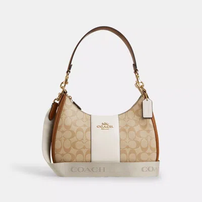 Coach Outlet Teri Hobo In Signature Canvas With Stripe In Beige