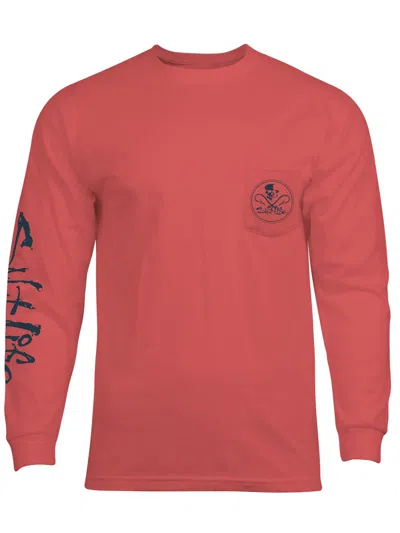 Salt Life Men's Skull & Hooks Logo Graphic Long-sleeve T-shirt In Pink