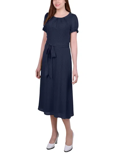 Ny Collection Petites Womens Belted Calf Midi Dress In Blue