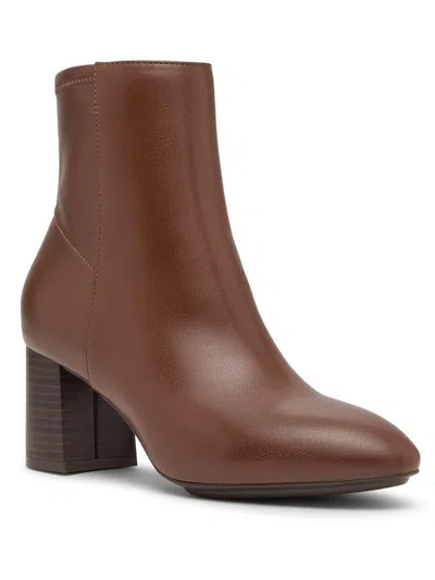 Anne Klein Clara Womens Faux Leather Ankle Booties In Brown