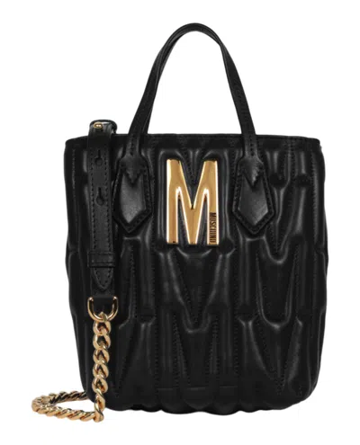 Moschino Quilted Leather Satchel Bag In Black