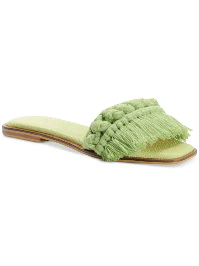 Silvia Cobos Candy Fringe Womens Flat Fringe Slide Sandals In Green