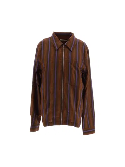 Wales Bonner Chorus Striped Wool Shirt In Wool Bron And Blue