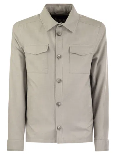 Herno Cotton Cashmere Rain Shirt In Pearl