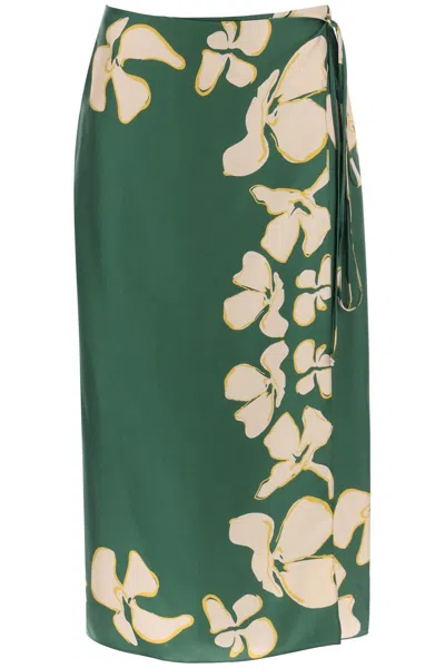 Raquel Diniz Floral Silk Wrap Skirt Wendy In Green