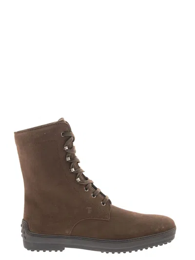 Tod's Winter Rubber Boots In Suede Leather In Brown
