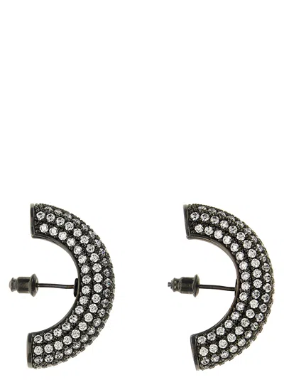 Panconesi Half Moon Crystal Hoops Earrings In Silver