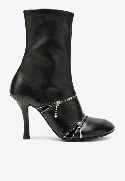 Burberry Leather Peep Boots In Black