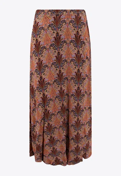 Etro All-over Print Maxi Skirt In Brown